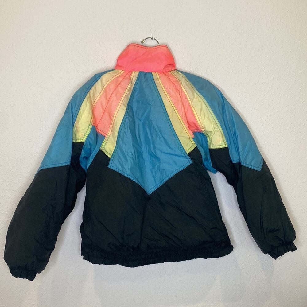 Otello Pelle Vintage Men’s 1980’s Ski Jacket Sz S Nylon Zipper Nylon Neon Black - Picture 5 of 16